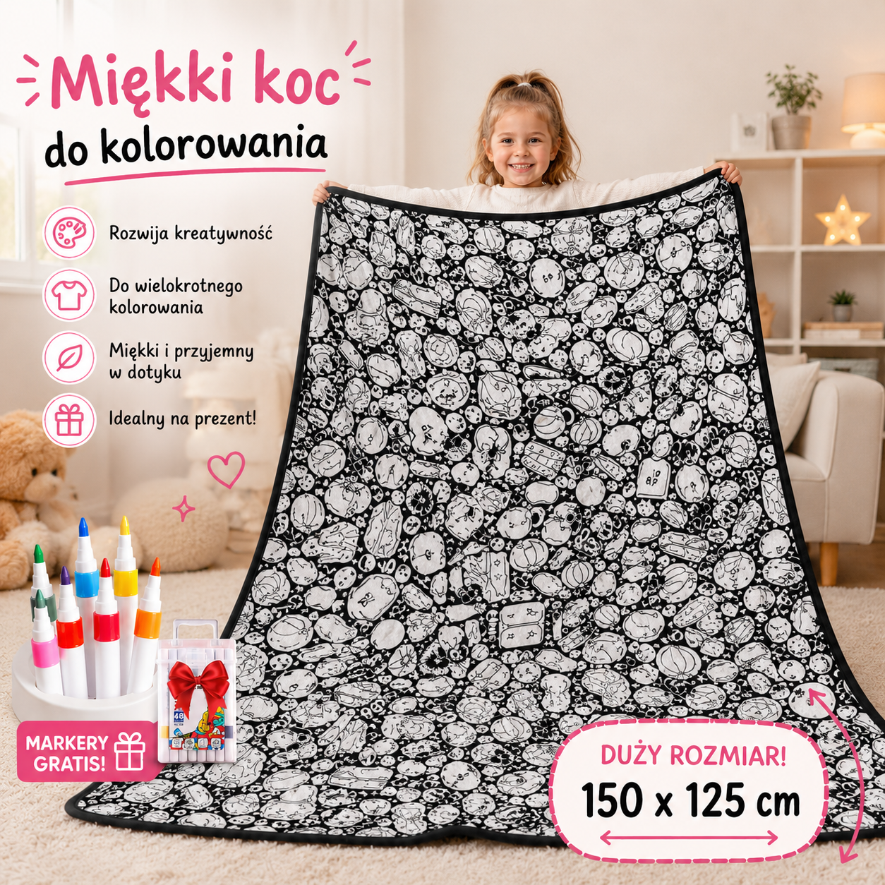 Miękki Koc do Kolorowania z Markerami - Kolorino